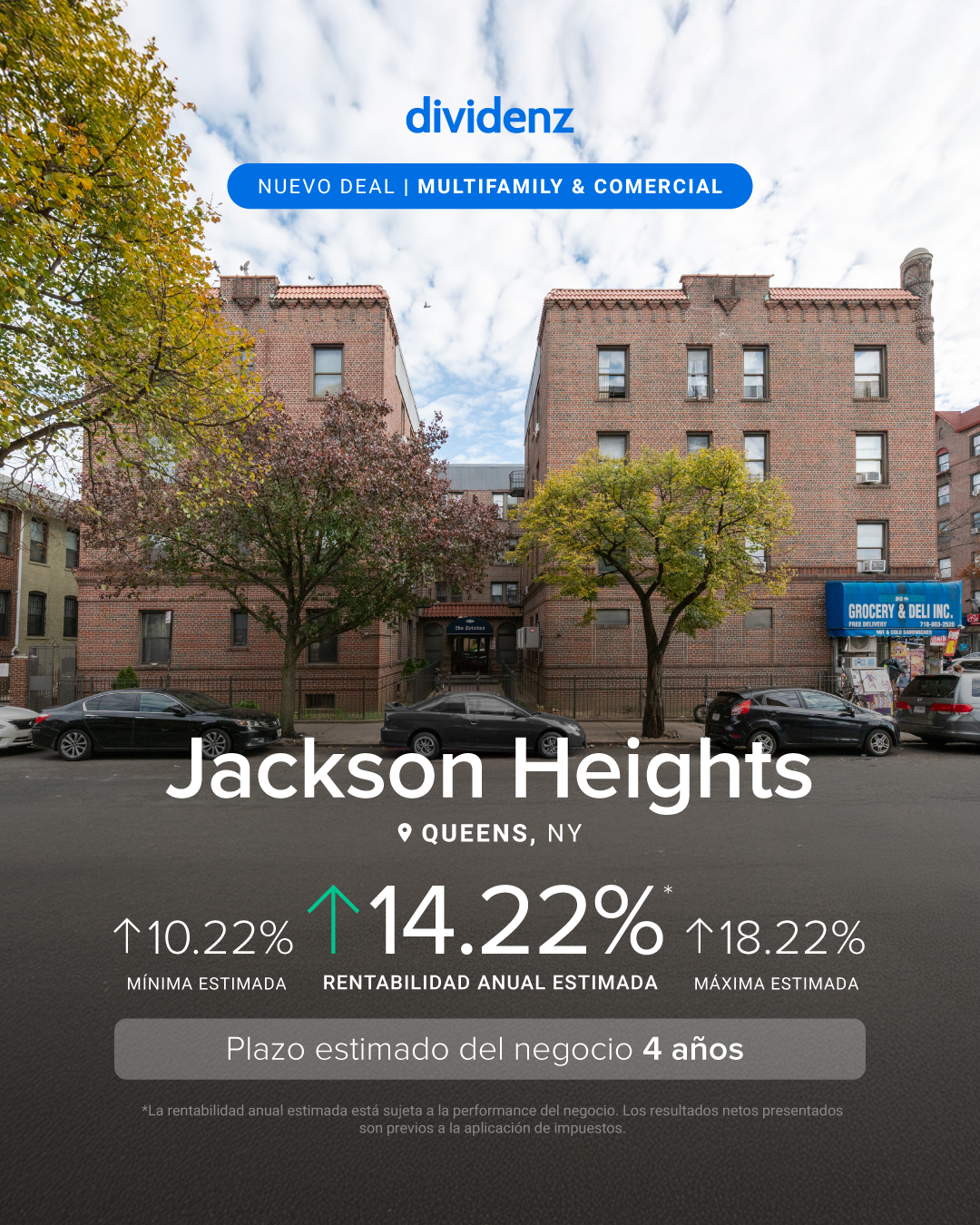 Fachada de un inmueble multifamiliar asociado a Jackson Heights